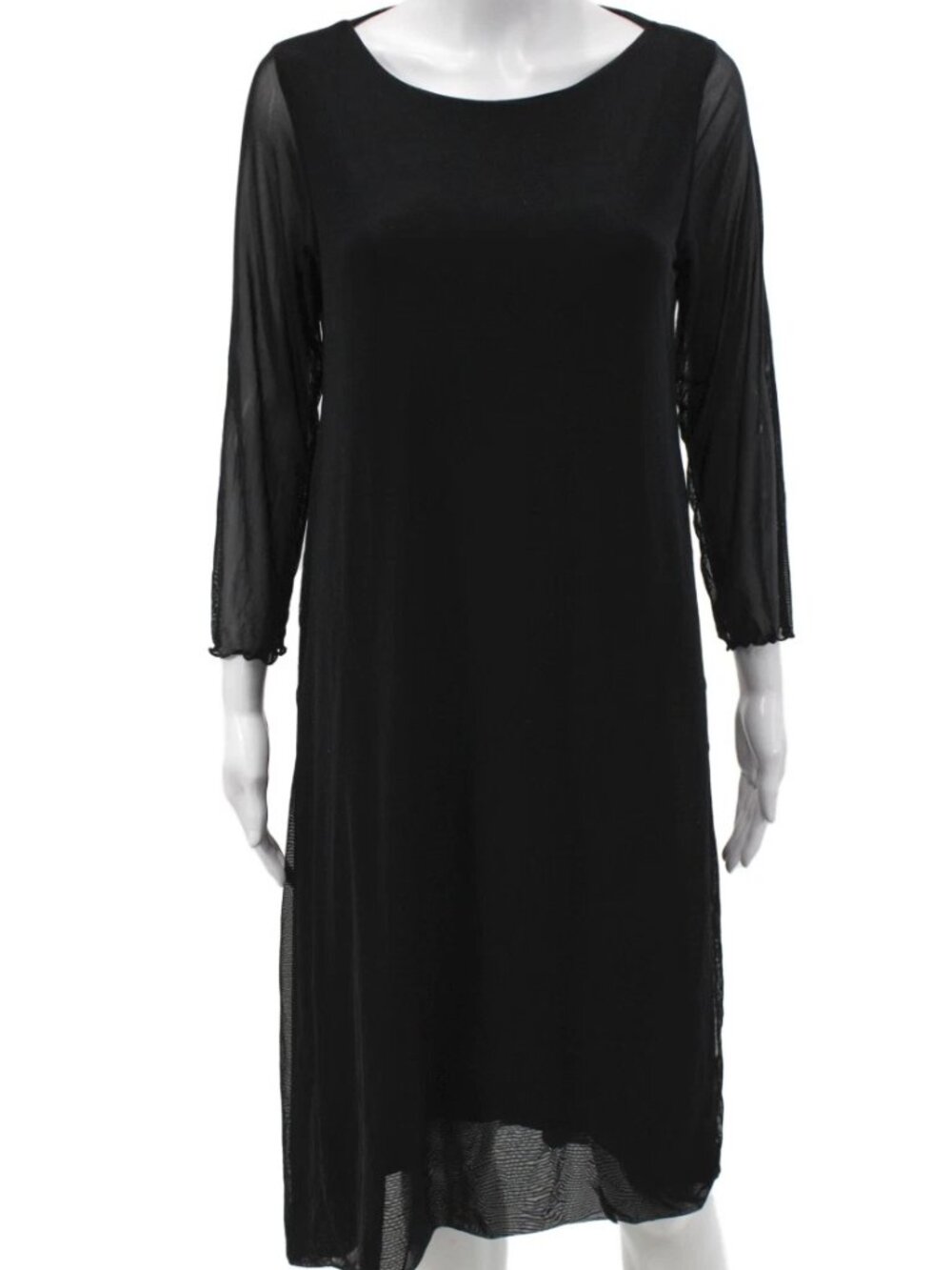 NWT Cynthia Ashby Corelli A-Line Black Dress S Mesh Overlay, Scarf Hem Beneath